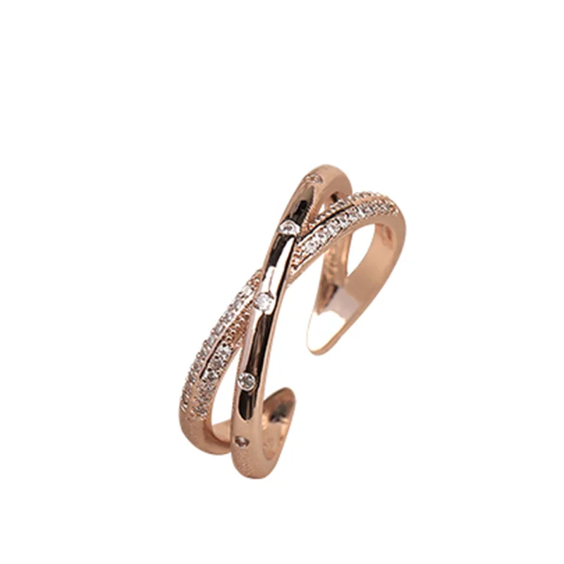 Women’s Rose Gold Zircon Open Ring – Adjustable Light Luxury Fashion Jewelry, Elegant Korean Style Gift Ring