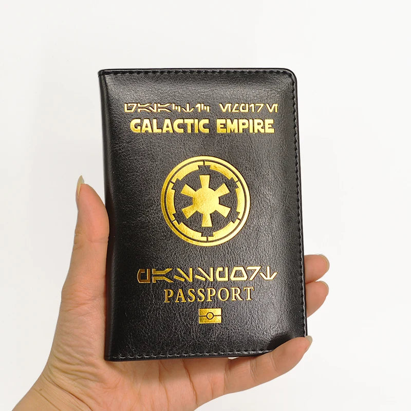 Galactic Empire Passport Cover | Black PU Leather Travel Wallet & Document Organizer with New Logo