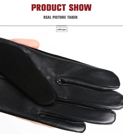 Women’s Winter Touch Gloves – 50% Genuine Leather & 50% Suede, Colorful Warm Leather Gloves