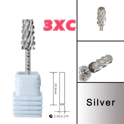RolinStar 6.6 Large Trapezium Tapered Barrel Nail Drill Bit – Gold & Silver Tungsten Steel Carbide Milling Cutter for Manicure & Pedicure