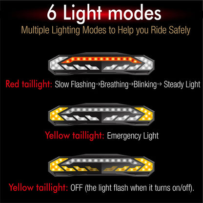Elecpow Bicycle Taillight with Burglar Alarm - IP65 Waterproof, USB Charged, Turn Signal and Auto Brake Warning Light for Bikes and Scooters
