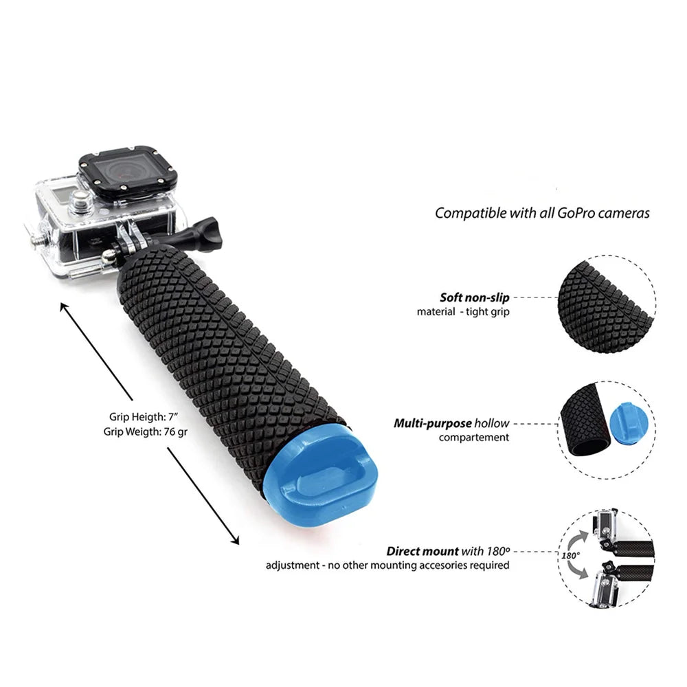 Water Floating Hand Grip Handle Mount: Float Accessories for GoPro Hero 11-5, Xiaomi Yi 4K, Sjcam, DJI Osmo Action Camera