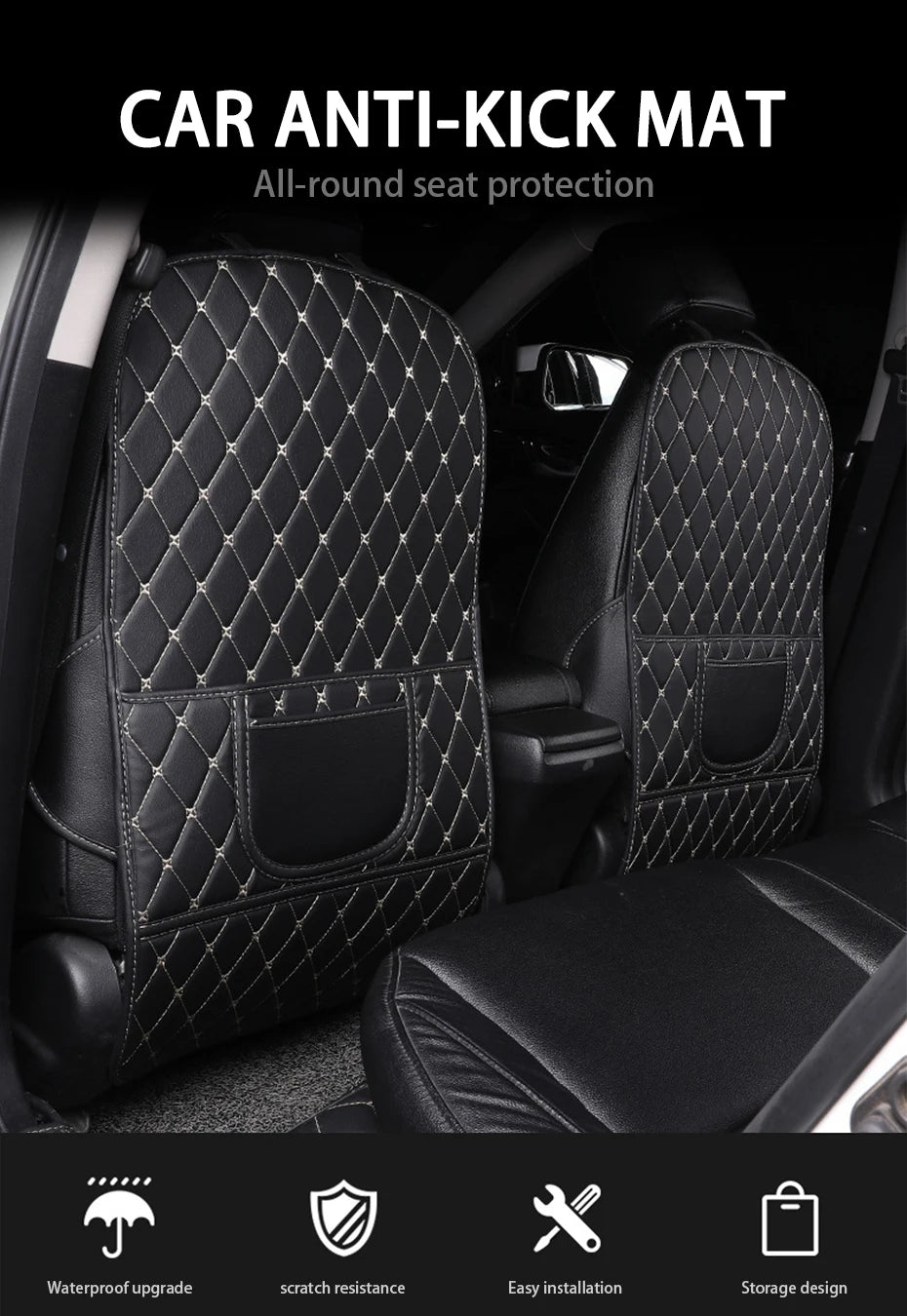 PU Leather Car Seat Back Protector – Anti-Kick Pad for Kids, Child Kick & Dirt Protection, Auto Accessories
