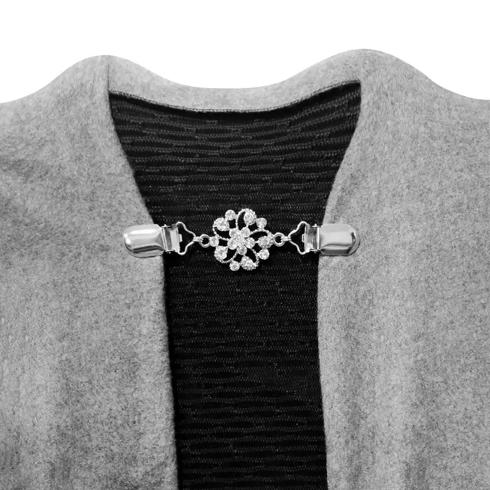 Retro Rhinestone Sweater Shawl Clasp - Antique Flower Duck Mouth Clothing Pin For Cardigans And Shirts