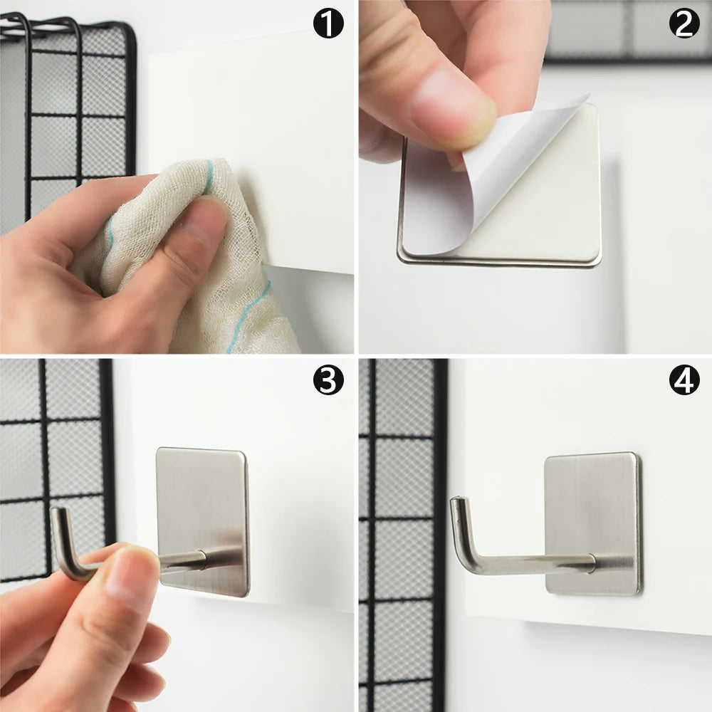 Stainless Steel Wall-Mounted Robe Hook - Rustproof Adhesive Towel and Coat Hanger for Bathrooms and Kitchens
