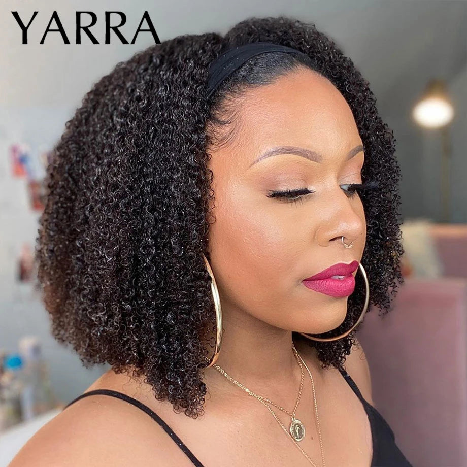Afro Kinky Curly Headband Wig for Black Women – 180% Density Brazilian Remy Full Machine Made Human Hair Wig (YARRA)