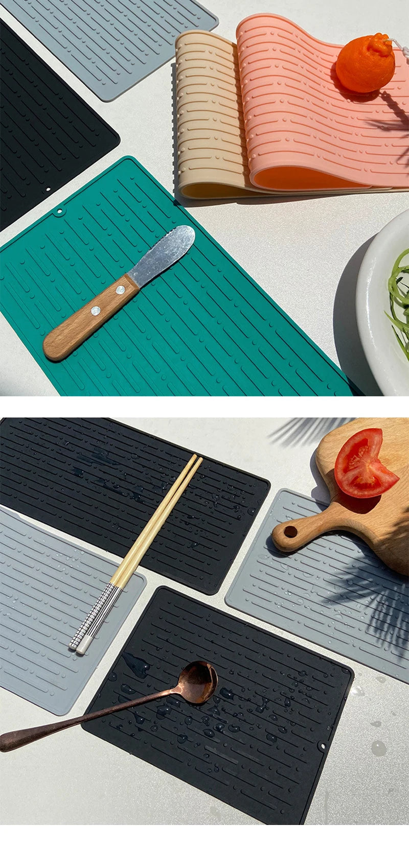 Silicone Dish Drying Mat (41 x 15cm) | Large Countertop, Sink & Dish Draining Mat, Heat-Resistant Trivet