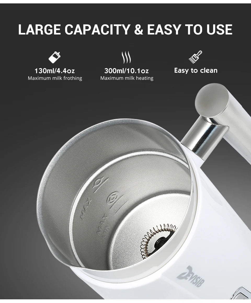 DEVISIB 3-in-1 Electric Milk Frother — 300ml Automatic Hot & Cold Foam Maker for Coffee, Latte, Cappuccino, Macchiato & Hot Chocolate