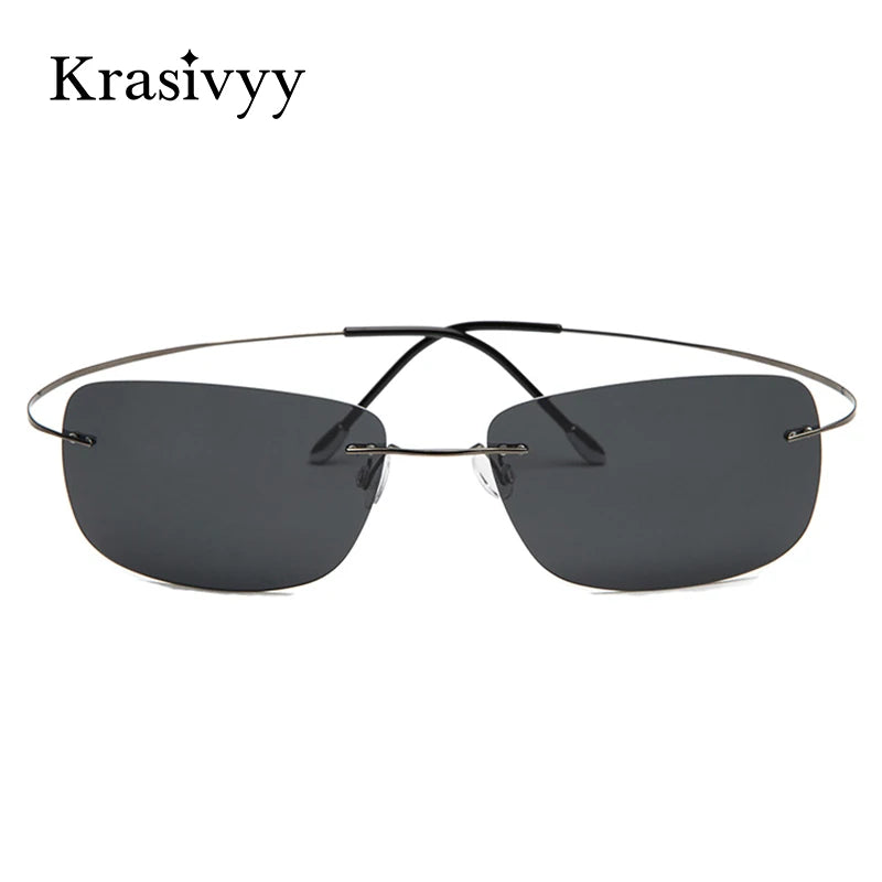 Krasivyy Rimless Square Polarized Sunglasses – Ultralight Pure Titanium, Brand Design for Men, Driving Sun Glasses, Oculos De Sol