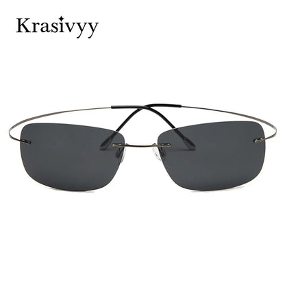 Krasivyy Rimless Square Polarized Sunglasses – Ultralight Pure Titanium, Brand Design for Men, Driving Sun Glasses, Oculos De Sol