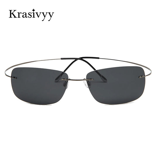 Krasivyy Rimless Square Polarized Sunglasses – Ultralight Pure Titanium, Brand Design for Men, Driving Sun Glasses, Oculos De Sol