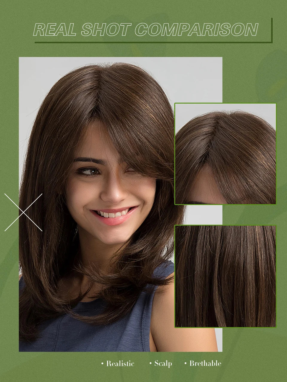 ESIN Synthetic Dark Brown Wig for Women - Long Wavy Wig with Bangs, Heat Resistant for Party & Daily Use