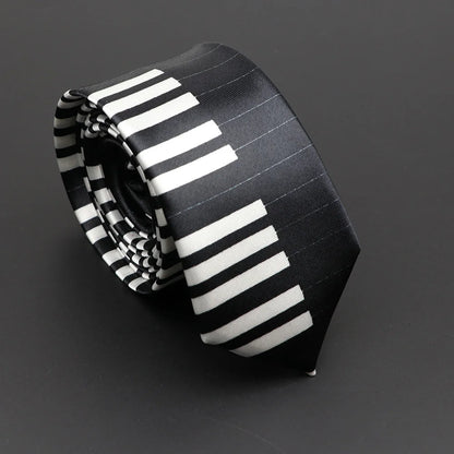 Musical Notes Slim Necktie - Silky Piano & Guitar Print Tie for Men & Women, Elegant Fashion Gift