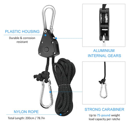 Heavy Duty Adjustable Rope Hanger - Pulley Ratchets for Kayak and Canoe Boat Bow Stern Rope Lock - Tie Down Straps (8pcs/4pcs/2pcs)