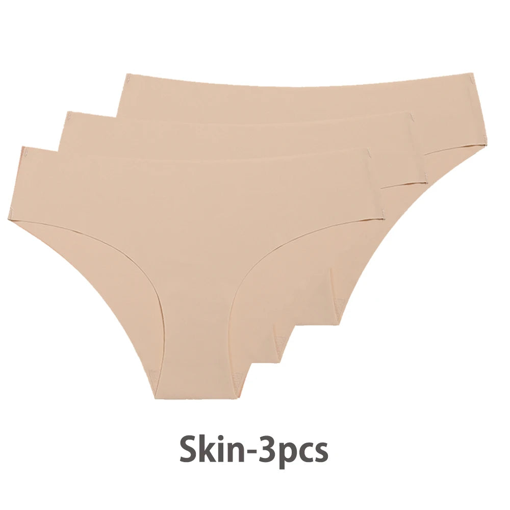 3PCS Seamless Silk Panties for Women – Breathable Low Waist Invisible Briefs, Soft & Sexy Underwear Set