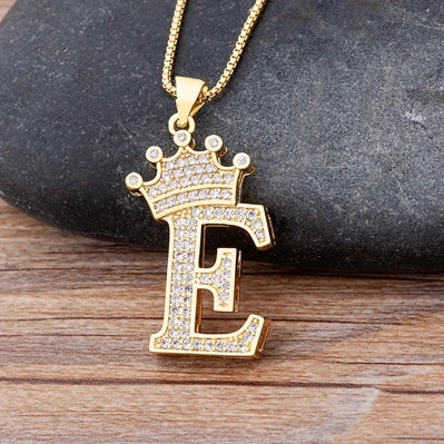 Nidin Luxury A-Z Crown Alphabet Pendant – Copper Zircon Initial Necklace Chain, Hip-Hop Style Jewelry for Men & Women