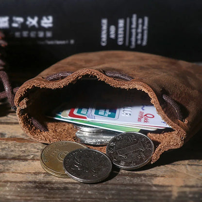 Vintage Genuine Leather Coin Purse: Casual Small Wallet for Men & Women - Hard Leather Money Pocket Drawstring Storage Bag by NUPUGOO
