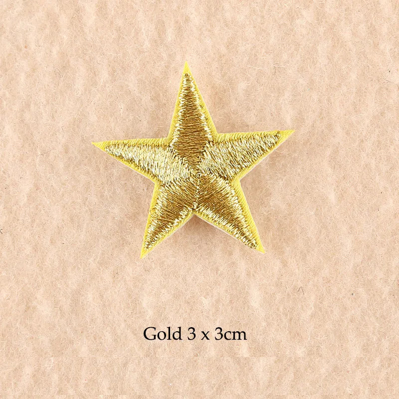 Stars Embroidered Iron-On Patches – Gold, Silver & Colorful Appliqué Stickers for Clothing, Jackets, Bags & DIY Craft Decoration