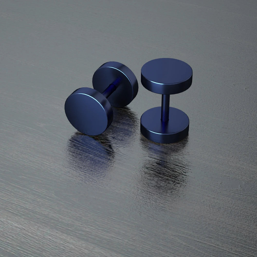 Stainless Steel Stud Earrings & Ear Plugs — Faux Punk Barbell Tunnels, Fake Piercing Gauges for Men & Women Body Jewelry