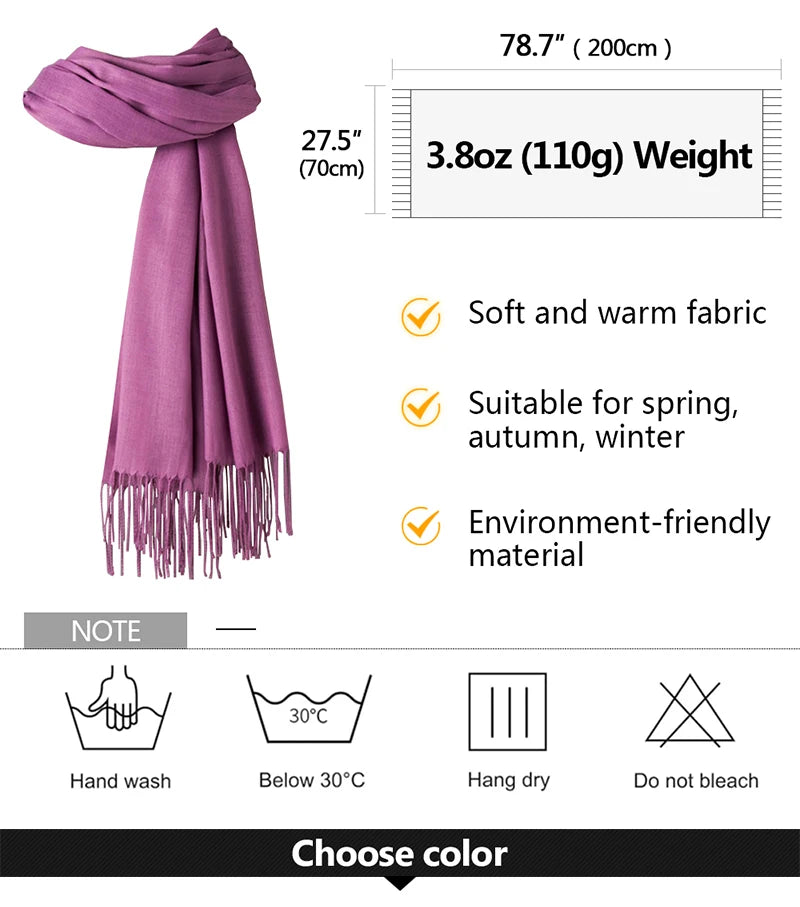 Desgine Solid Cashmere Scarf – Warm Autumn Winter Shawl Wrap with Tassels, Unisex Pashmina for Women and Men 2024