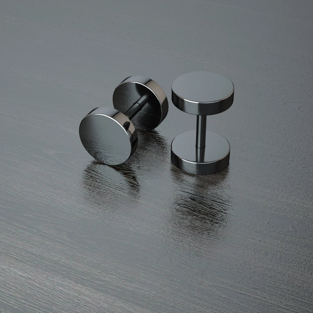 Stainless Steel Stud Earrings & Ear Plugs — Faux Punk Barbell Tunnels, Fake Piercing Gauges for Men & Women Body Jewelry