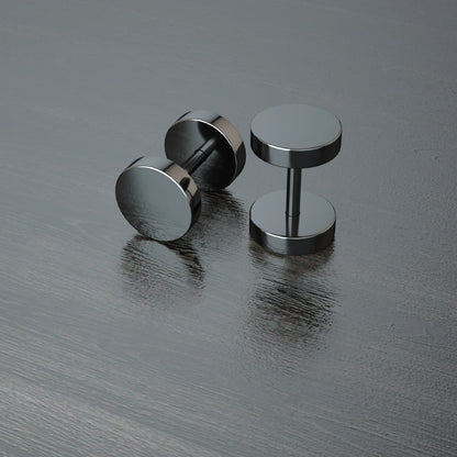 Stainless Steel Stud Earrings & Ear Plugs — Faux Punk Barbell Tunnels, Fake Piercing Gauges for Men & Women Body Jewelry