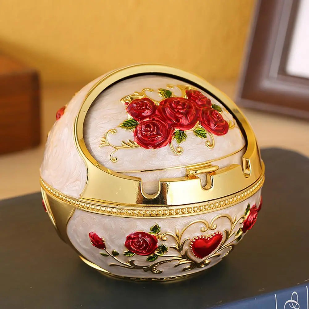 Retro Ashtray with Lid - Large Zinc Alloy Cigarette Smoking Holder for Home Decor and Friend's Birthday Gift