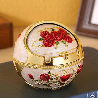 Retro Ashtray with Lid - Large Zinc Alloy Cigarette Smoking Holder for Home Decor and Friend's Birthday Gift