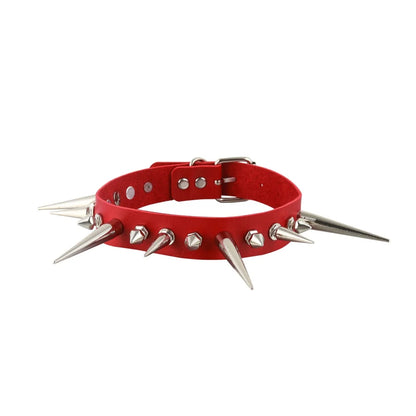 Punk Long Spike Choker – Studded Faux Leather Collar for Men & Women, Goth Rivet Necklace