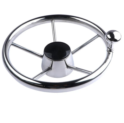 11" Stainless Steel 5-Spoke Boat Steering Wheel with Knob | 25° Marine Yacht Accessory