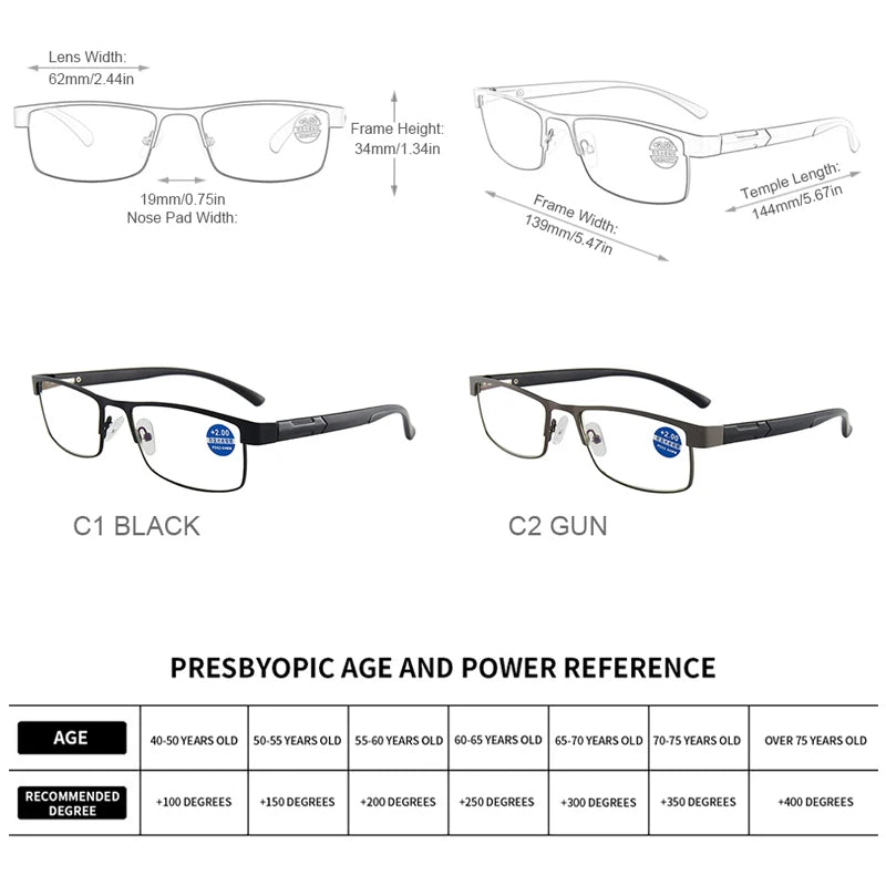 High-Quality Stainless Steel Reading Glasses for Men & Women – Fashion Presbyopic & Anti-Blue Light Eyewear