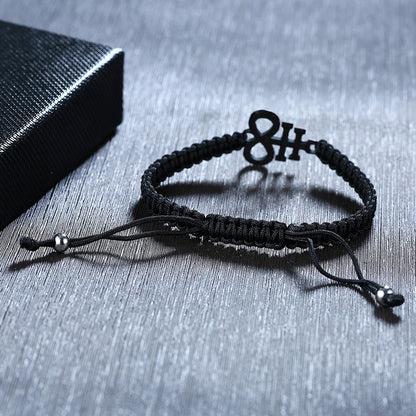 Lucifer Seal Charm Bracelet - Handmade Black Braided Adjustable Wave Wrist Jewelry for Men