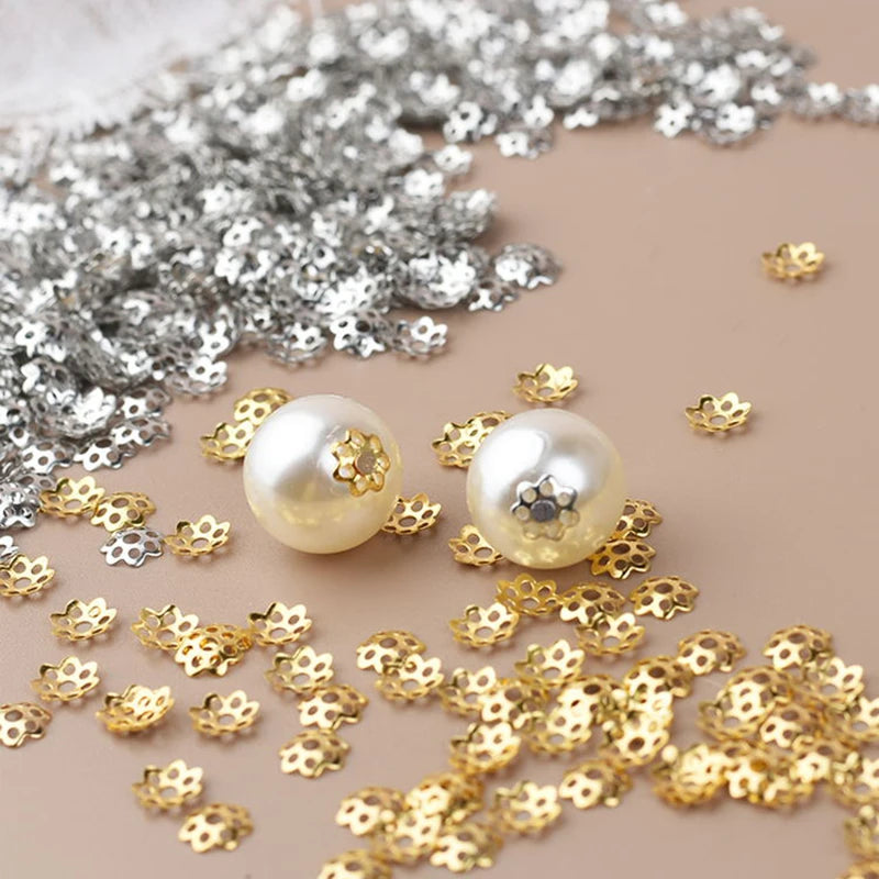 500Pcs Hollow Flower Filigree Bead Caps - 6mm Metal Spacer Beads for DIY Earrings, Jewelry Making & Craft Supplies