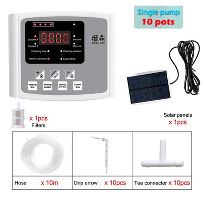 Solar Drip Irrigation System with Dual Pump & Timer | Automatic Plant Watering Device for Gardens