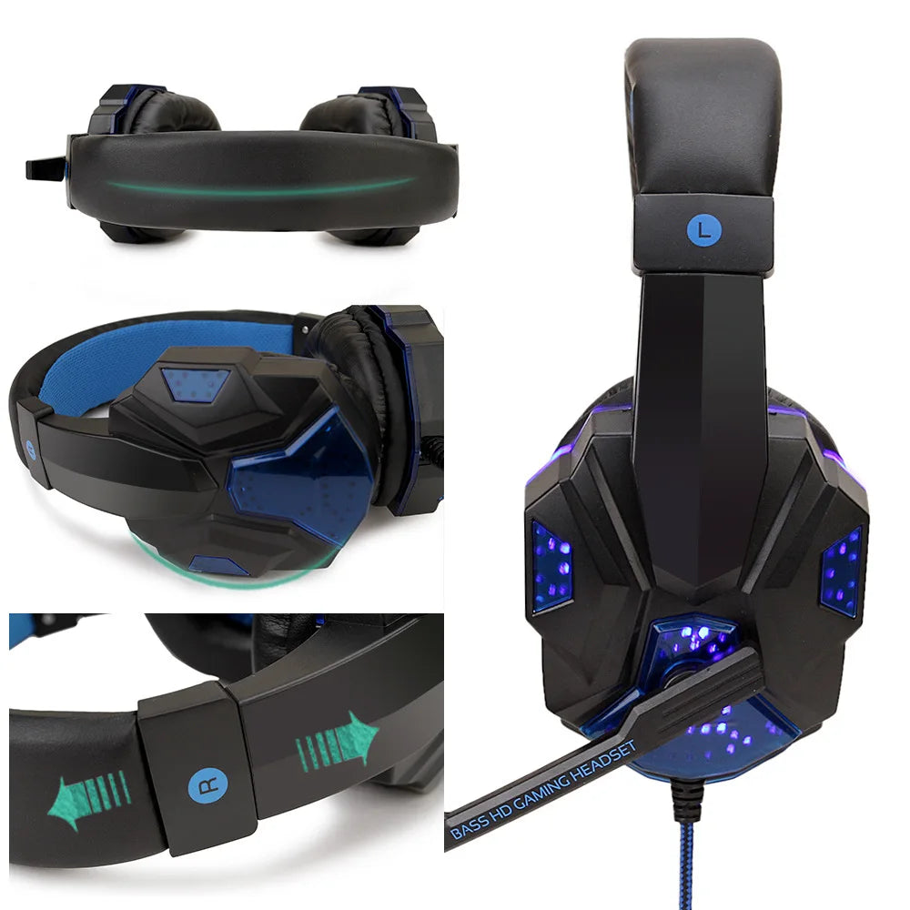 Professional LED Wired Gaming Headphones with Microphone – Stereo Bass PC, PS4, PS5, Xbox Headset for Gamers