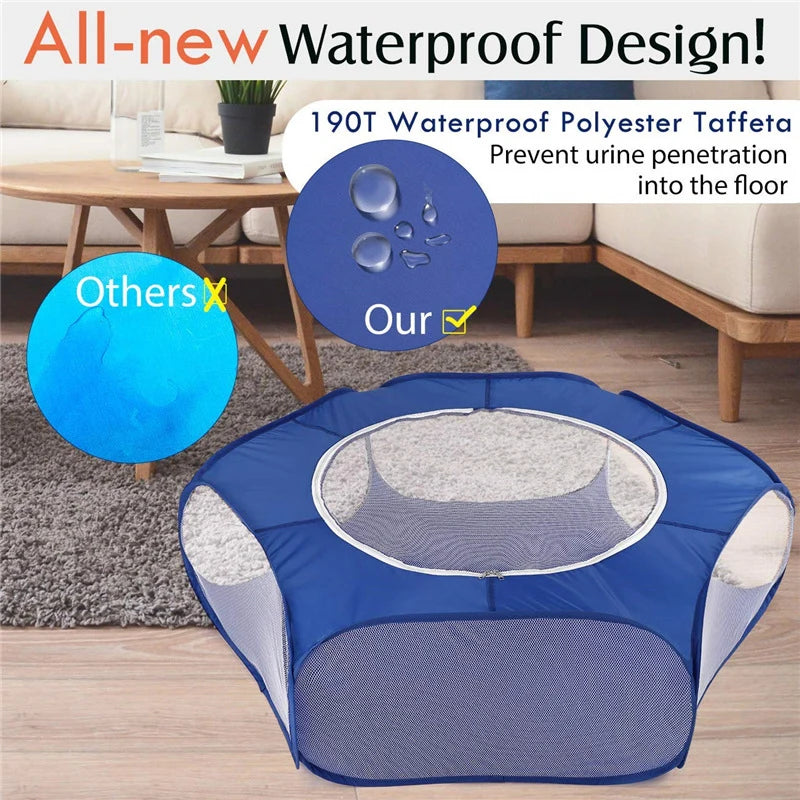 Portable Transparent Small Pet Cage – Foldable Playpen Tent for Hedgehogs, Dogs, Hamsters, Rabbits & Guinea Pigs