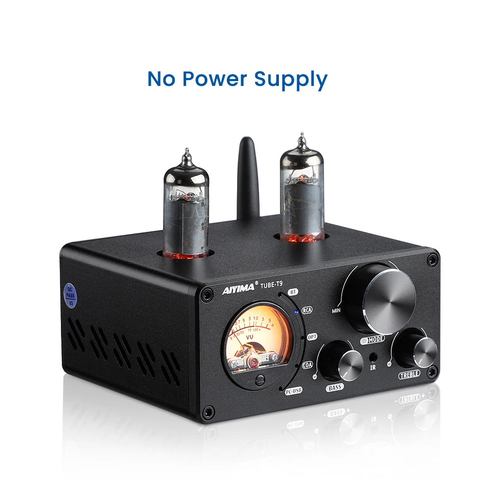 AIYIMA Audio T9 HiFi Bluetooth 5.0 Vacuum Tube Amplifier – USB DAC, COAX, OPT, VU Meter Stereo Amplifier for Speakers