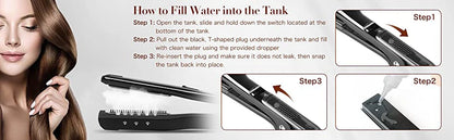 Professional Hair Straightener – Dual Voltage Titanium Curling Iron, Steam Flat Iron & Hot Hair Comb with Wide Plates