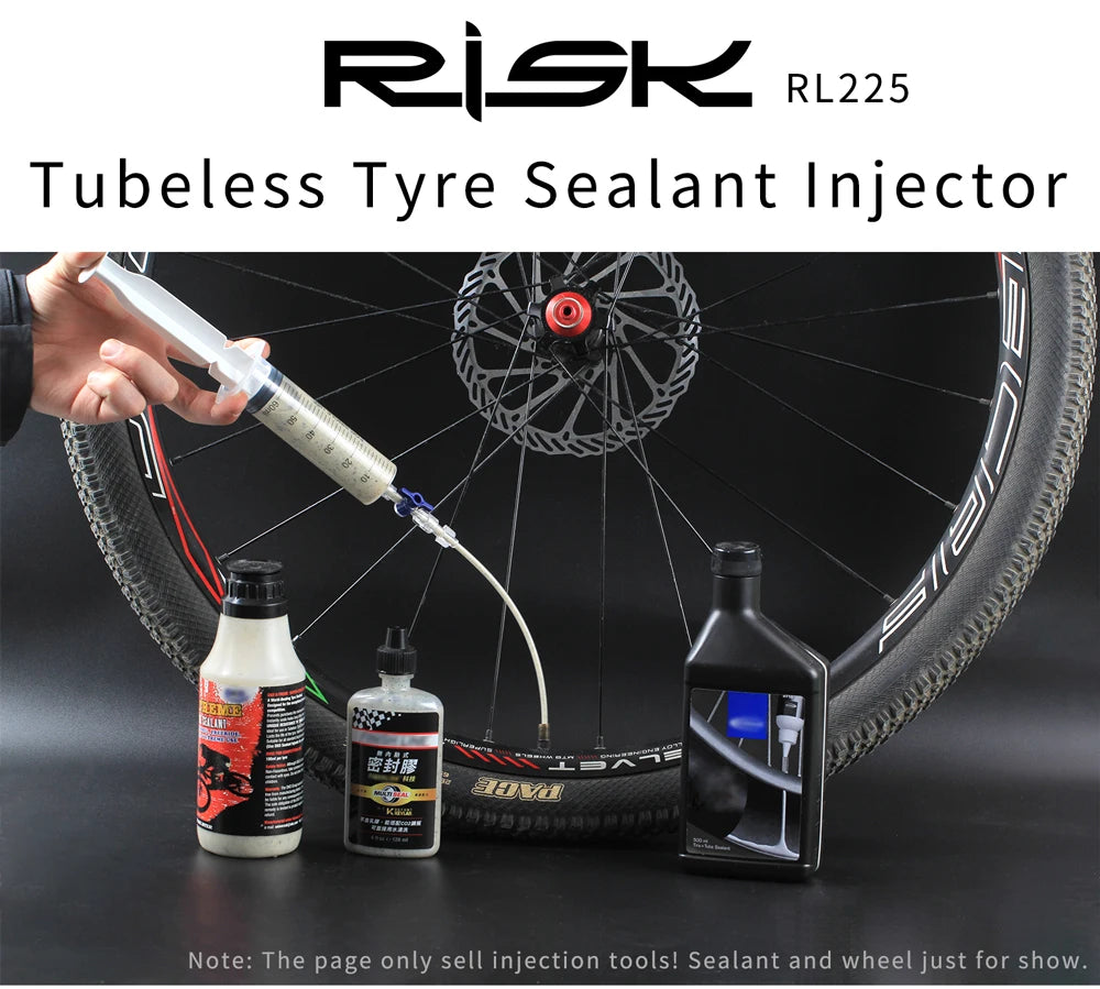 RISK RL225 Tubeless Tyre Sealant Injector — Bike Syringe with Schrader & Presta Valve Core Remover