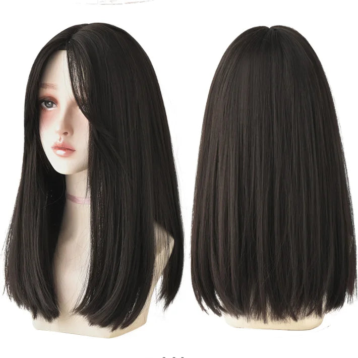 7JHHWIGS Long Straight Light Brown Synthetic Wig with Bangs – Heat-Resistant Daily Wear Wig for Women