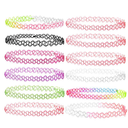 Vintage Stretch Tattoo Choker - Gothic Elastic Charm Necklace for Women & Girls