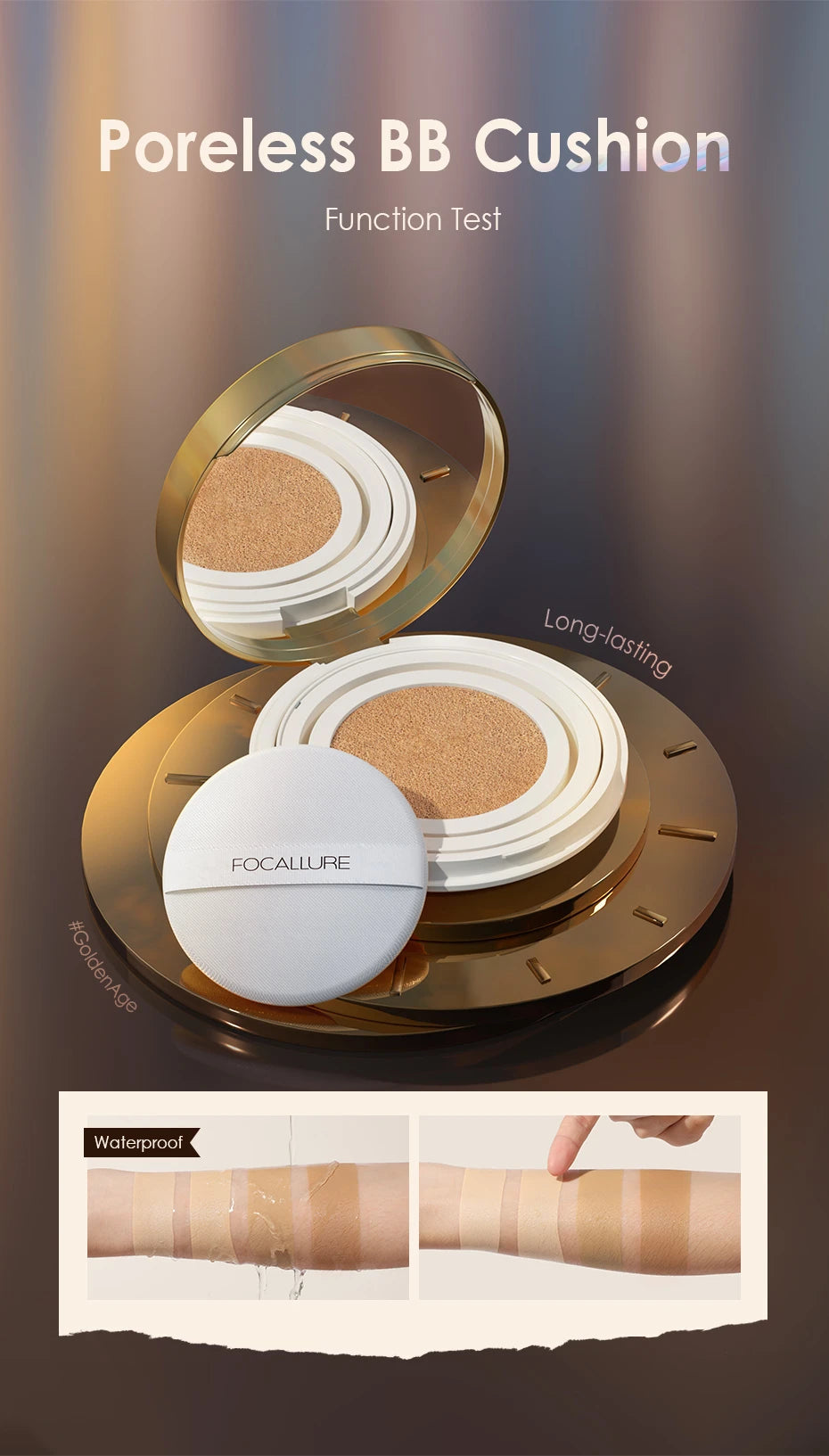 FOCALLURE Air Cushion BB Cream – Poreless, Waterproof, Long-Lasting Matte Foundation & Brightening Concealer with Puff