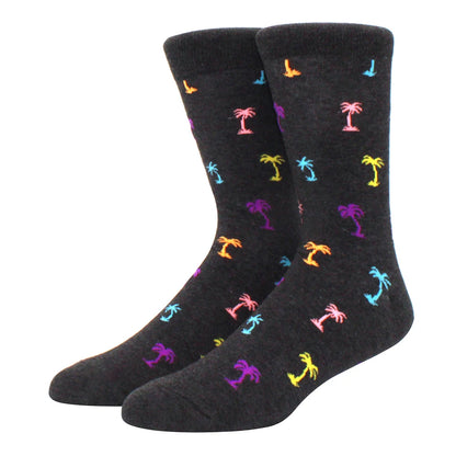 Men's Colorful Combed Cotton Jacquard Crew Socks - Striped Business Casual Dress Socks