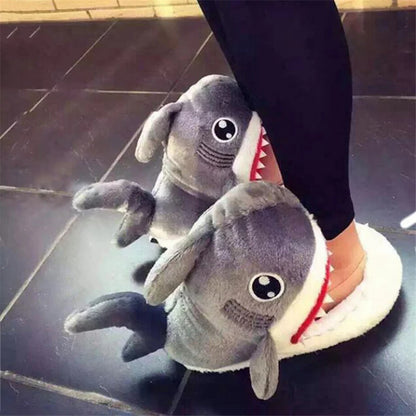 Feerldi Shark Winter Slippers — Cartoon Anime Slip-On Fish Slides for Girls, Boys & Women, Plush Open-Mouth Cotton Shoes