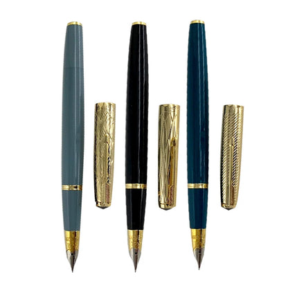 Yong Sheng 601A Wave Fountain Pen – Golden Cap, Fine Nib, Dark Blue Vacumatic, Luxury Gift for Office