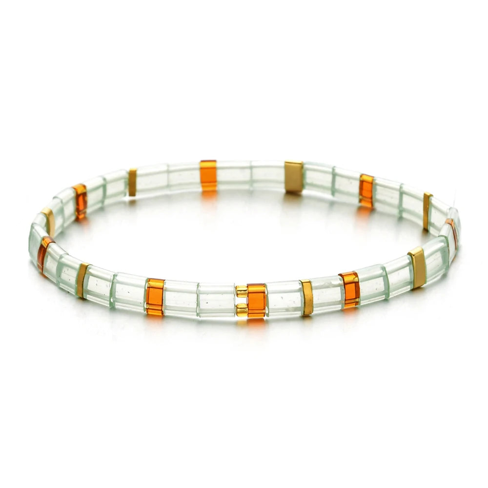 ZMZY Stone Tila Beads Elastic Bracelet for Women – 2025 Fashion Colorful Rainbow Miyuki Tile Bead Jewelry Gift Bracelet