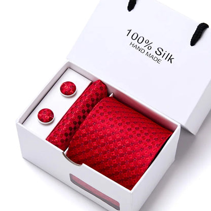 100% Silk Men’s Tie Gift Set - Classic 7.5cm Striped Floral Necktie with Handkerchief for Office, Party & Wedding Formal Wear