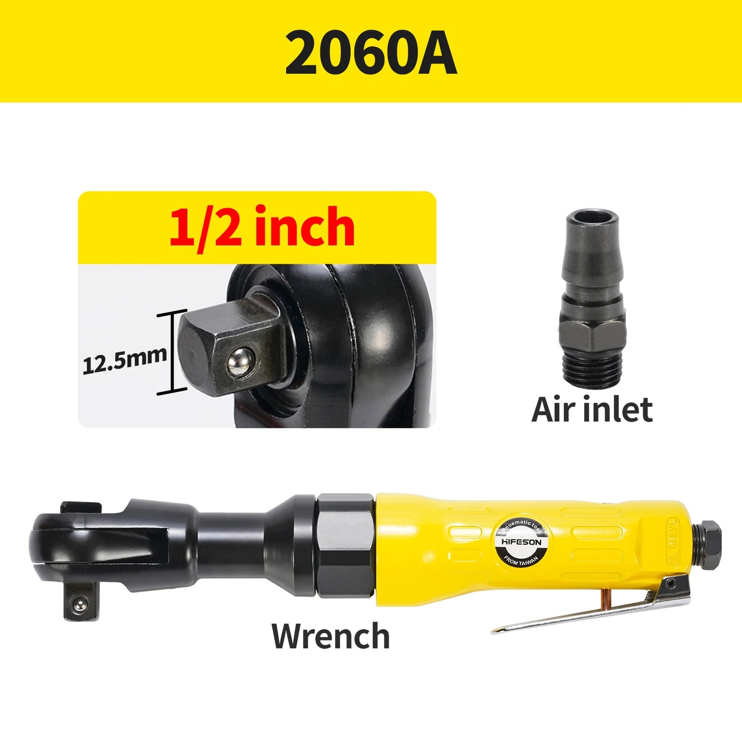 Pneumatic Air Ratchet Wrench — Adjustable Torque Spanner with Square Drive Straight Shank, Professional Tool 1/4", 3/8", 1/2"
