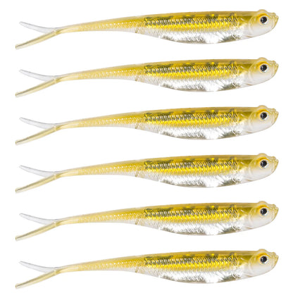 Dr.Fish 5/6pcs Soft Fishing Lures — Saltwater Silicone Fork Tail Drop Shot Baits for Bass, Trout, Pike, Walleye, Weedless