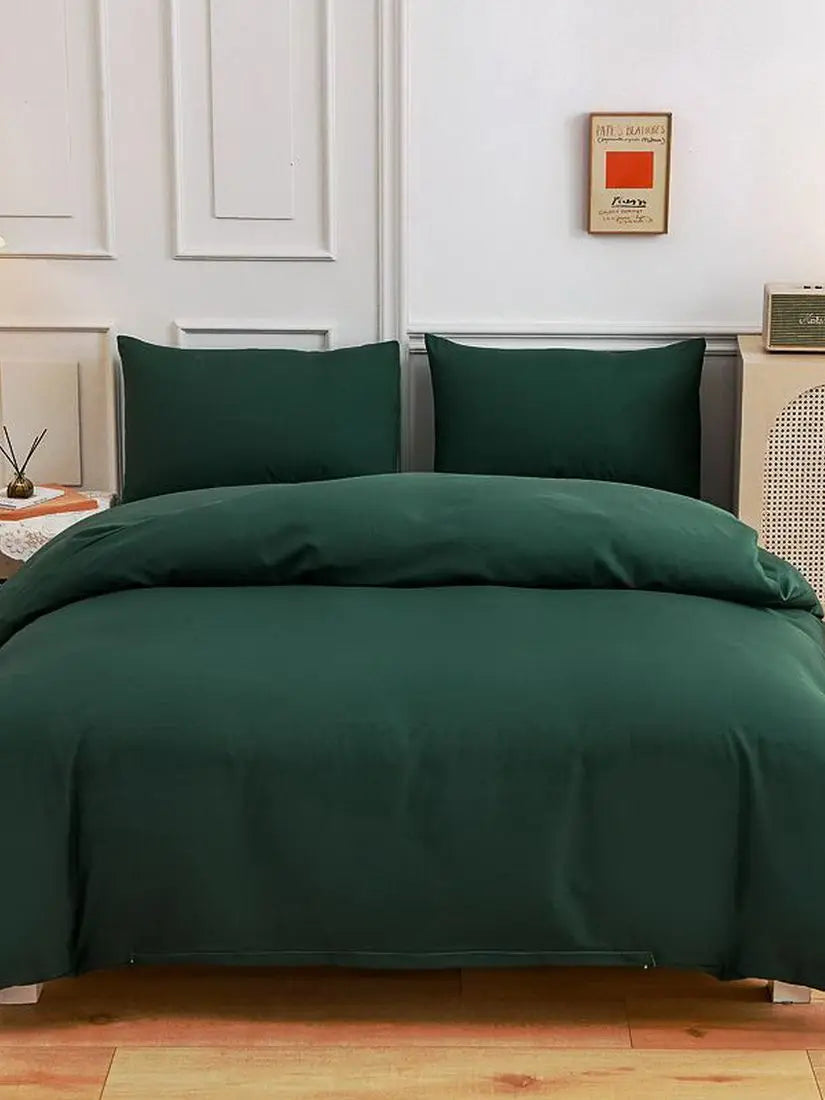 New Design Dark Green Bedding Set - Duvet Cover, Bed Sheet & Pillowcase, King/Queen/Full/Single Size (Excluding Filler), 3/4pcs